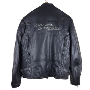 Harley-Davidson men's black leather motorcycle riding jacket with liner